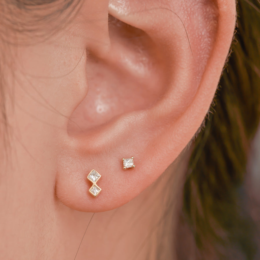 Mini Earrings - 2mm Princess Diamond