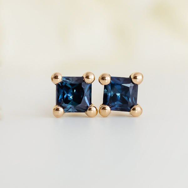 Mini Earrings - 2mm Square Sapphire