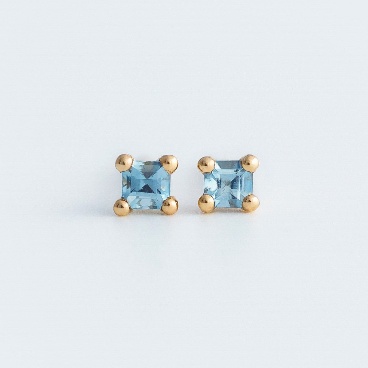 Mini Earrings - 2mm Square Aquamarine - Earrings - Raelyn Rose Jewellery