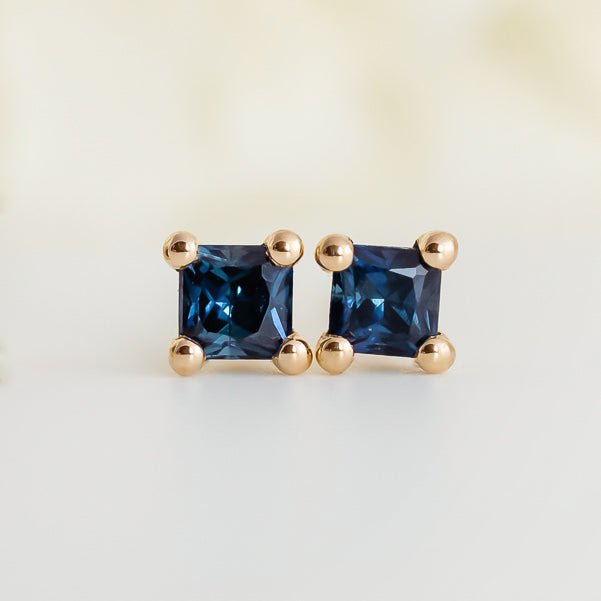 Mini Earrings - 2mm Square Sapphire - Earrings - Raelyn Rose Jewellery
