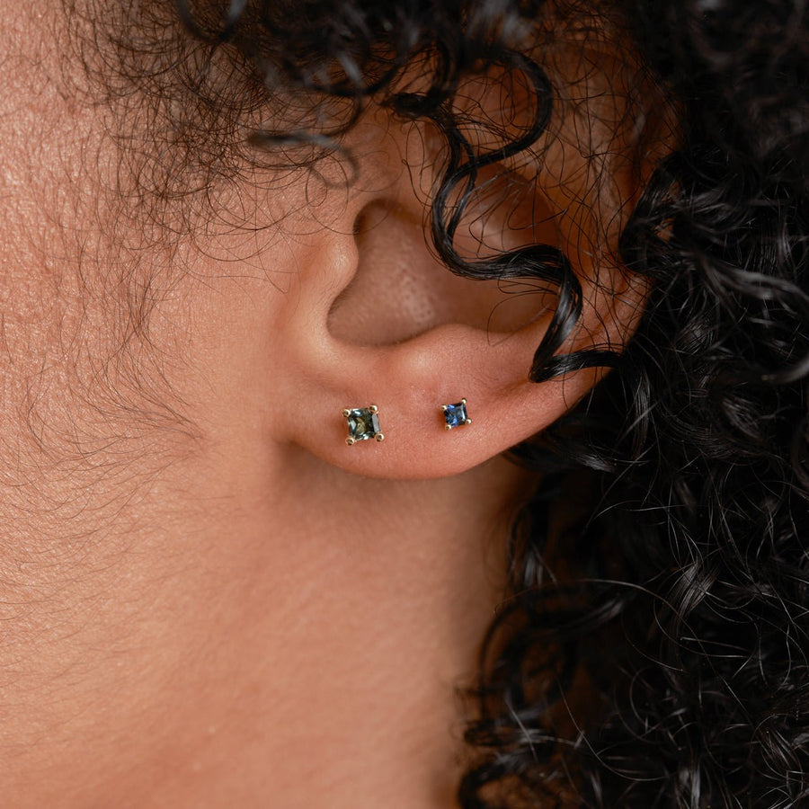 Mini Earrings - 2mm Square Sapphire - Earrings - Raelyn Rose Jewellery